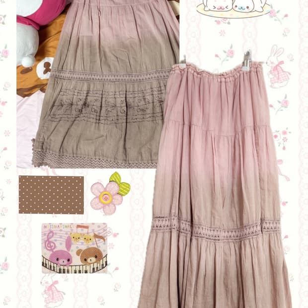 빈티지 모리걸 딸기 초코 그라데이션 롱스커트