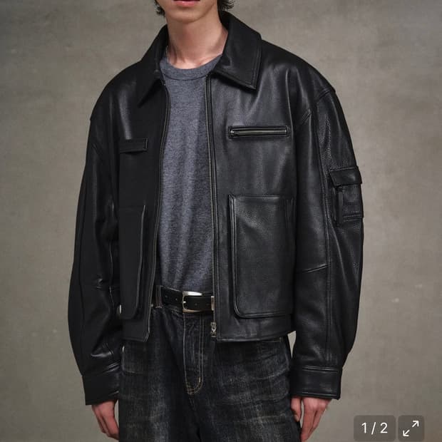 엘무드 데이비슨 카우 하이드 레더 자켓 블랙 48