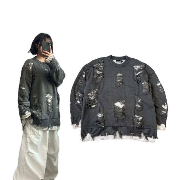 빈티지 그런지 디스트로이드 레이어드 니트