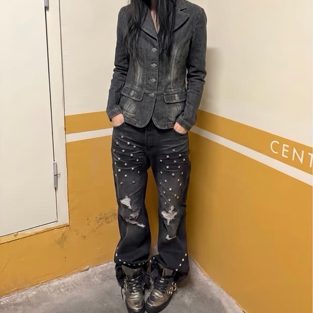 펑크 데님 슬림핏 자켓