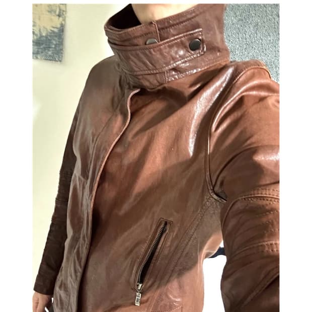 하이넥 더블 플랩 기믹 쉽스킨 레더자켓