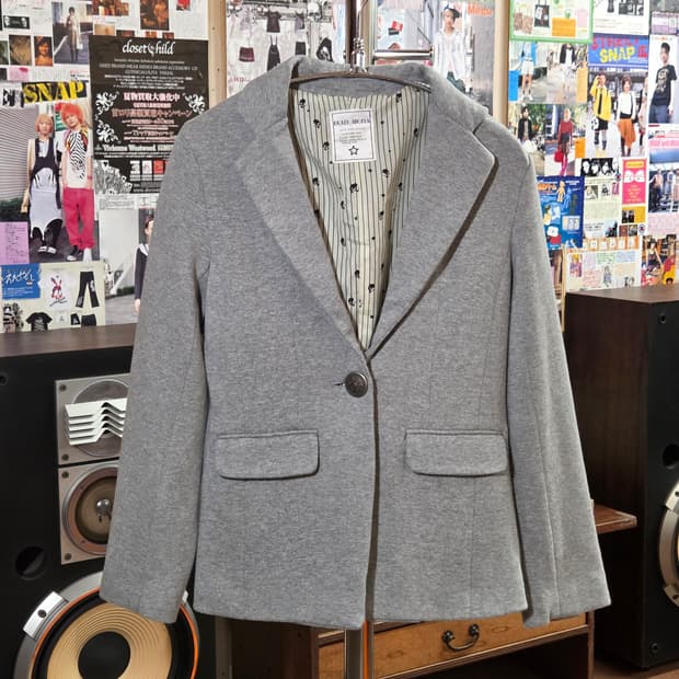 JPN 스컬 안감 그레이 코튼 원버튼 블레이저