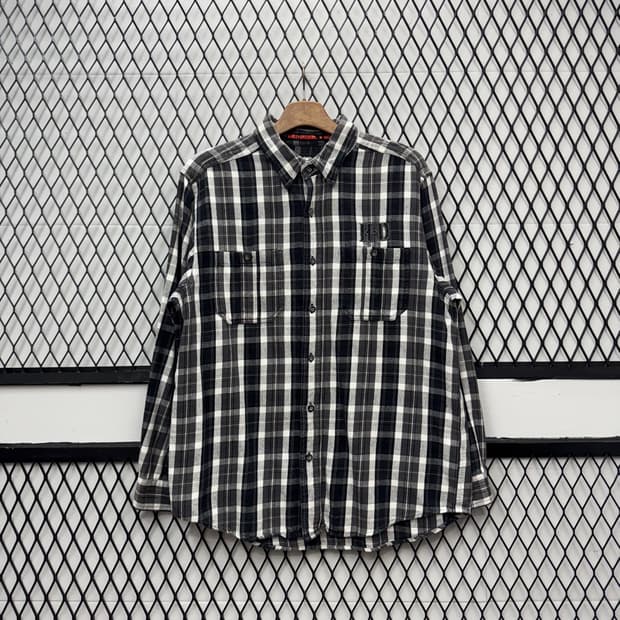 할리데이비슨 긴팔 체크 셔츠 이니셜 로고 포인트 블랙 화이트