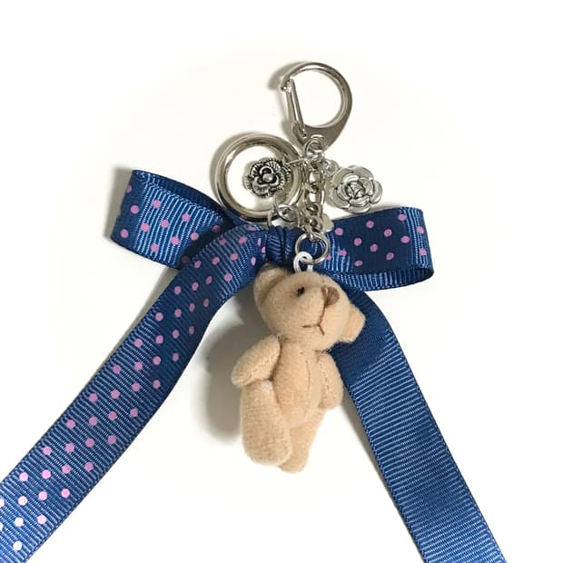 도트 리본 곰돌이 인형 키링