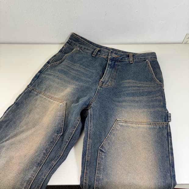 M 엑스톤즈 일자핏 녹워시드 카펜더 데님팬츠
