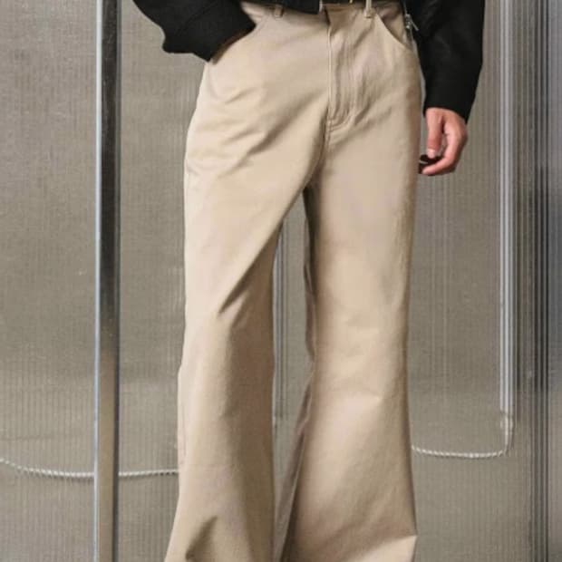 [새 상품/택o] 엘무드-스터디 와이드 플레어 치노 팬츠 베이지 (48)
