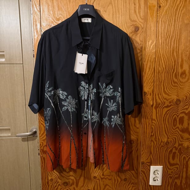 셀린느 시퀸(스팽글) 야자수 하와이안 셔츠