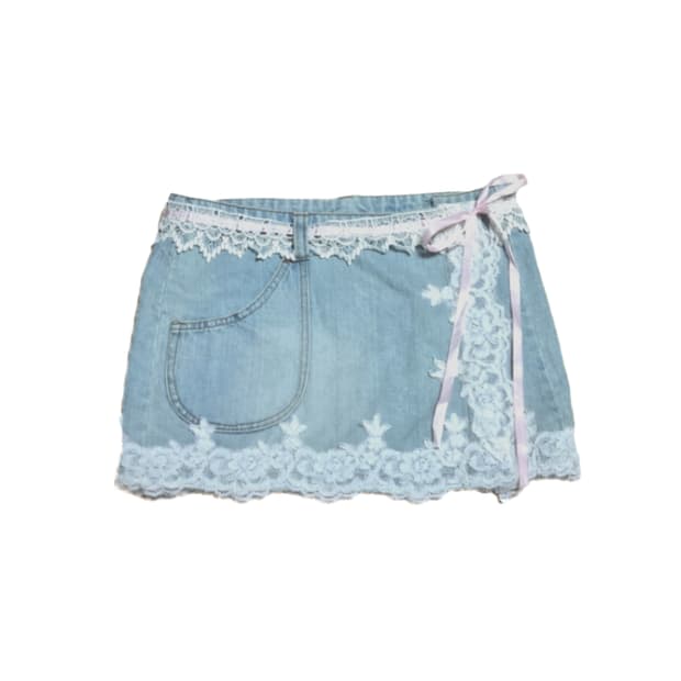 빈티지 스커트 랩스커트 치마 데님 청 레이스 하이틴 갸루 키치 모리걸