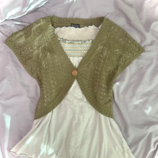 빈티지 모리걸 완두콩 상의 세트 크로셰볼레로 블라우스 너드 그런지페어리