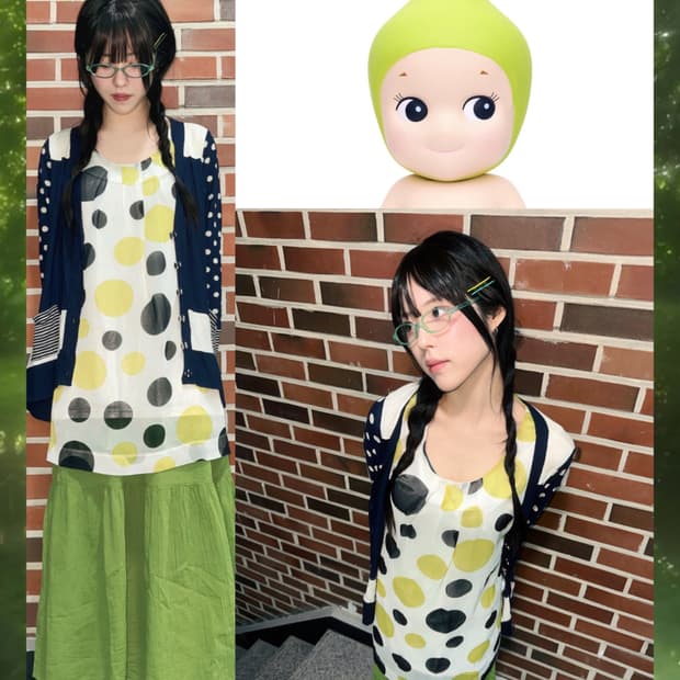 풋과일 도트 소녀 빈티지 코디세트 3pcs