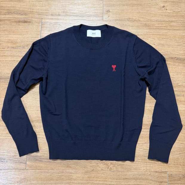아미 스몰로고 네이비 울 니트