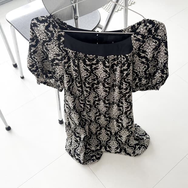 damask puff sleeve mini dress