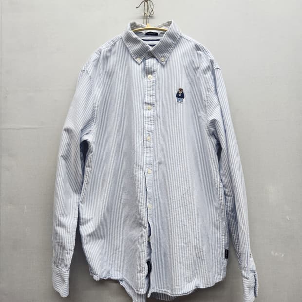 후아유 곰돌이 로고 스트라이프 옥스포드 셔츠 XL(XL)
