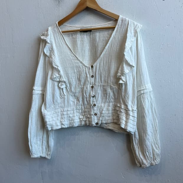 PRIMARK 인디아 린넨 네추럴 프릴 가디건