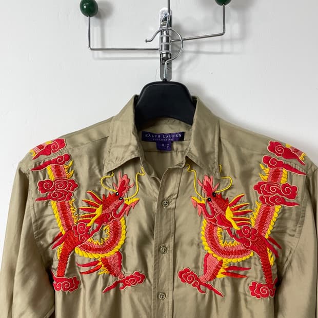 폴로 랄프로렌 퍼플 라벨 컬렉션 드래곤 실크 셔츠 