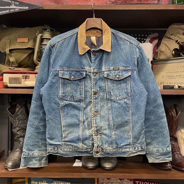 80s 랭글러 워시드 블랭킷 코듀넥 데님 자켓 / 크롭 자켓
