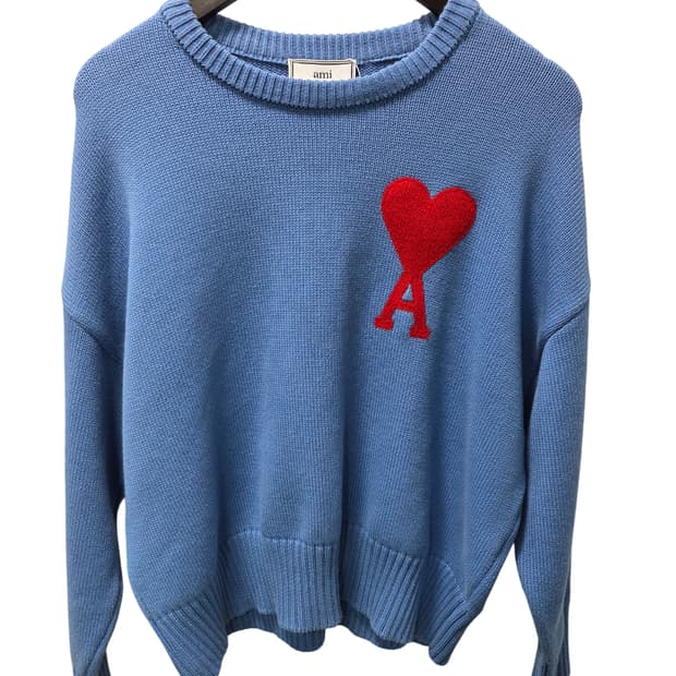 아미 빅 하트 로고 니트 블루