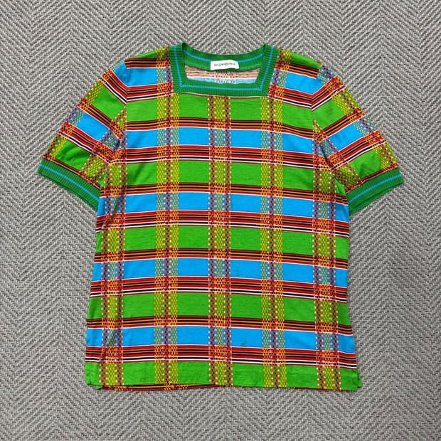 입생로랑 체크패턴 스퀘어넥 티셔츠 v2263