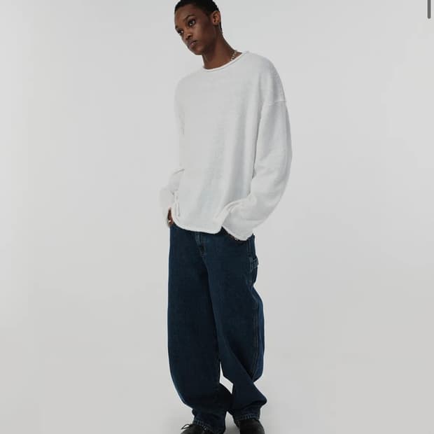 [새상품] 스웨이드 suade shearling knit 셔링 니트