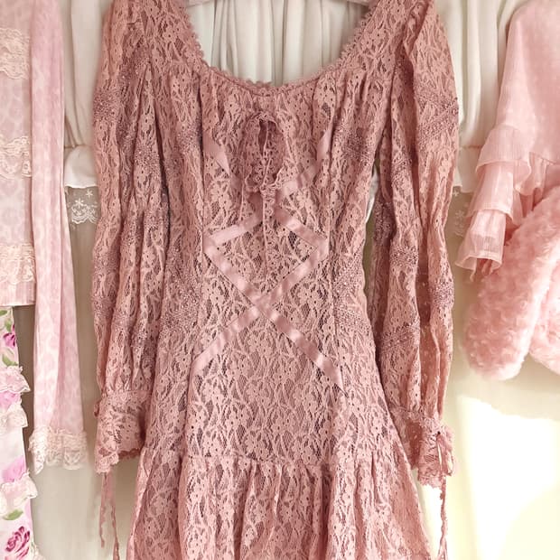 히메갸루 레이스 코르셋 프릴 리본 원피스