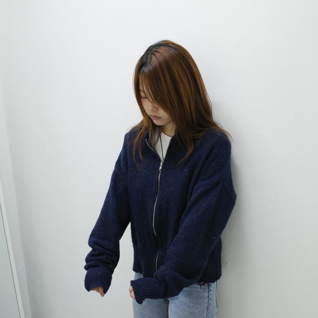 Gimaguas Wool Mock Neck Knit Zip-Up