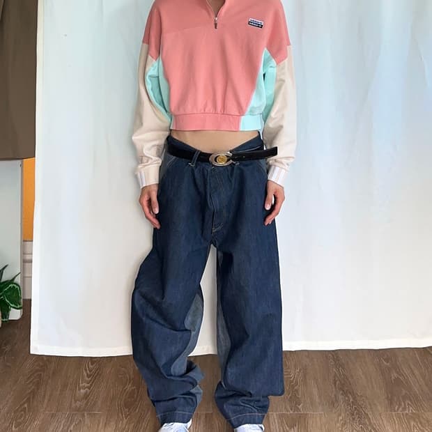 Adidas 컬러 블록 크롭 하프 집업