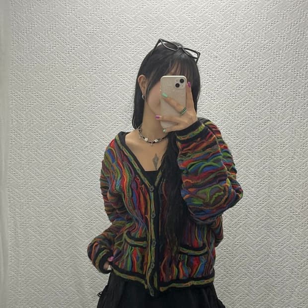 림노스 보헤미안 에스닉 비비드 멀티컬러 니트 울 가디건 L C06649