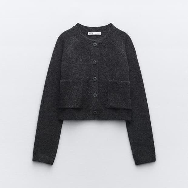 자라 니트 크롭 재킷 차콜 M