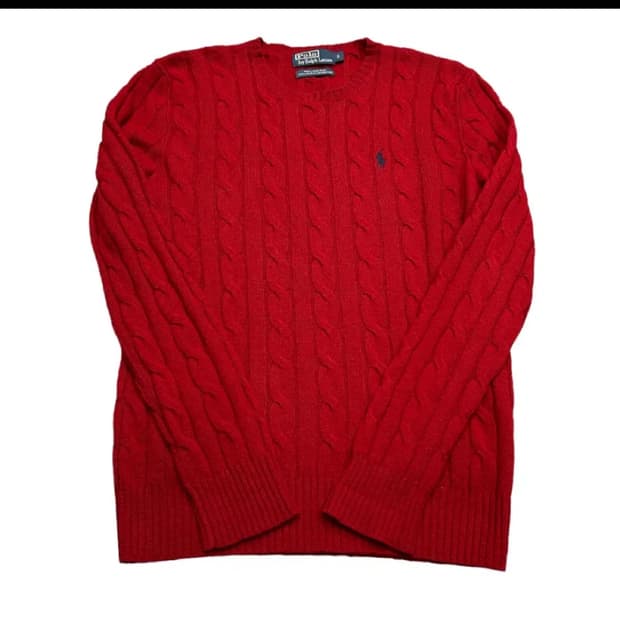폴로 랄프로렌 네이비포니 레드 꽈배기 니트
