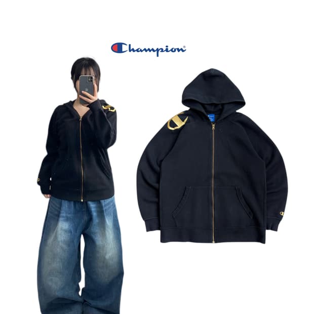 챔피온 제팬 올드스쿨 후드집업 블랙