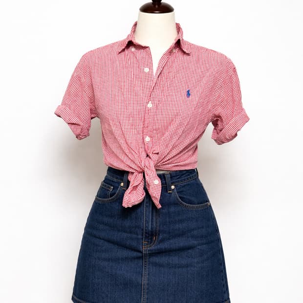 폴로 랄프로렌 레드 y2k 깅엄체크 반팔 셔츠