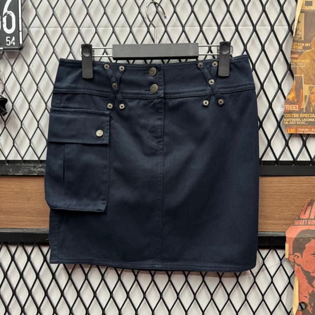 00s 아르마니 진스 미니 스커트 사이드 포켓 포인트 네이비