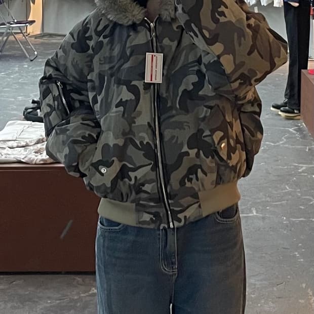 빈티지 카모 후드 퍼 패딩 H1380