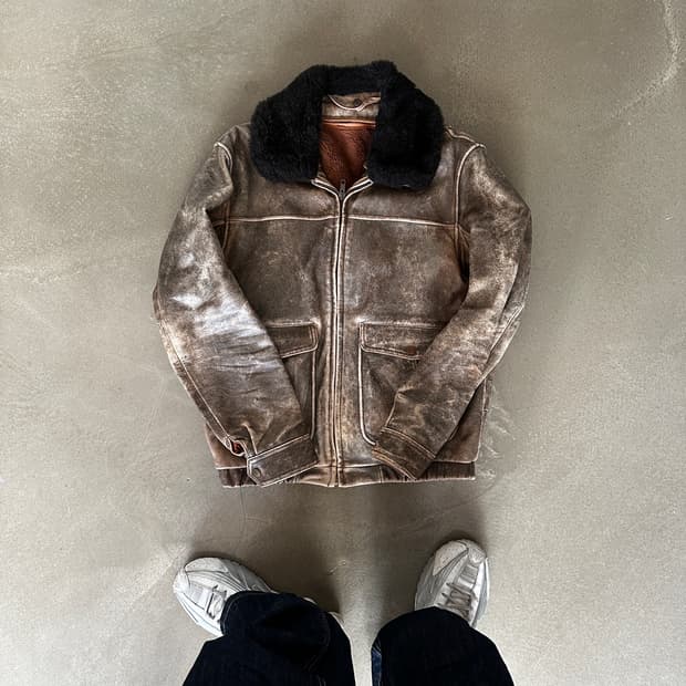 우먼 빈티지 디스트로이드 레더 파일자켓