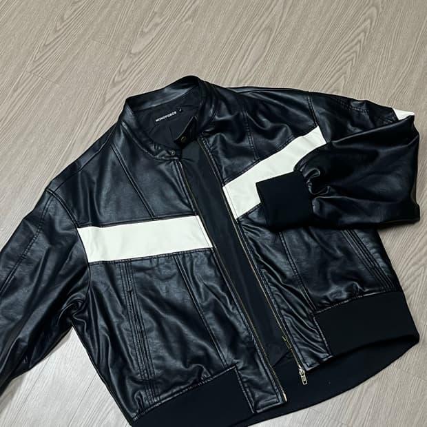 오버핏 배색 차이나카라 가죽자켓