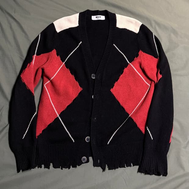 MSGM 디스트로이드 아가일 니트 가디건