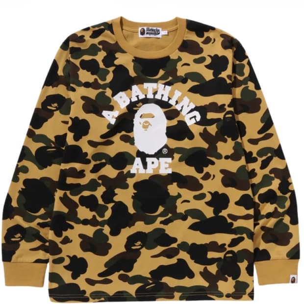 bape) 베이프 퍼스트 카모 컬리지 롱슬리브 티셔츠 옐로우
