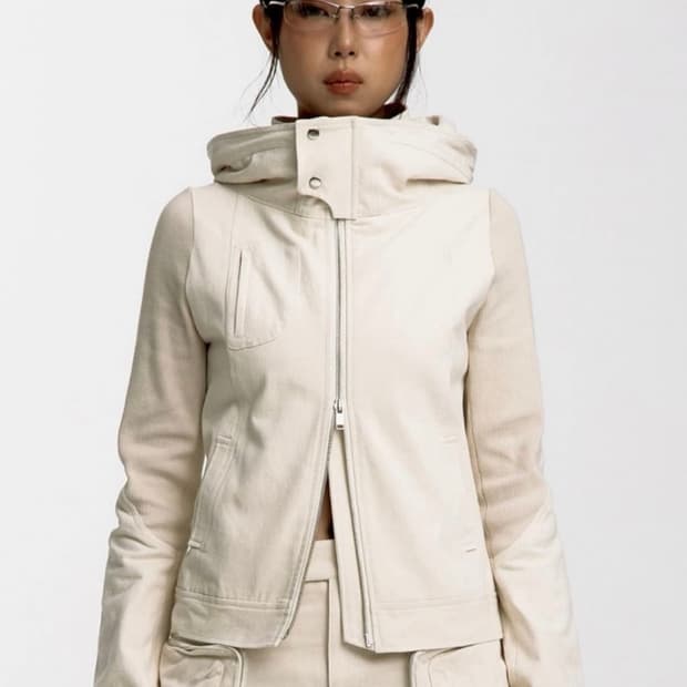 카시코 우먼 니트 패널 후드 자켓 아이보리