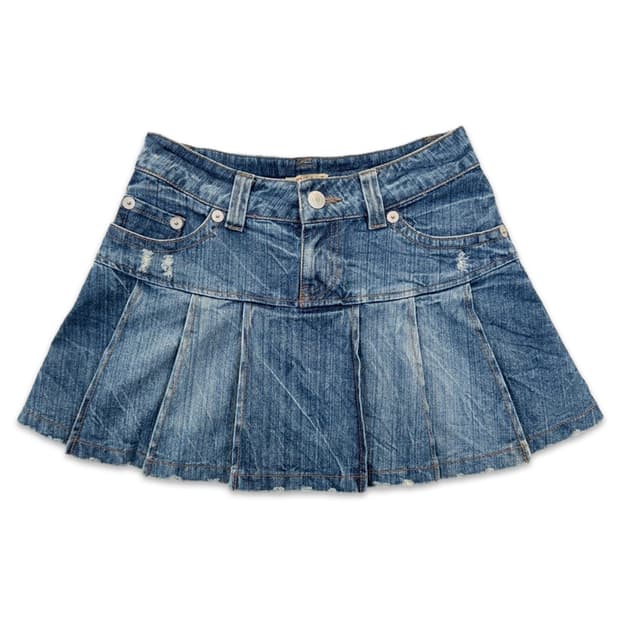 빈티지 PLYMTONE 데님 미니 플리츠 스커트