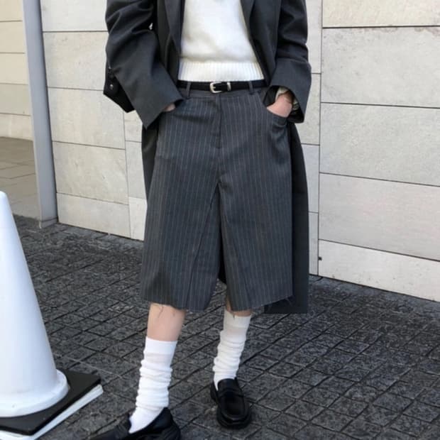 714센터 LIMI PANTS SKIRT 그레이 스트라이프 치마
