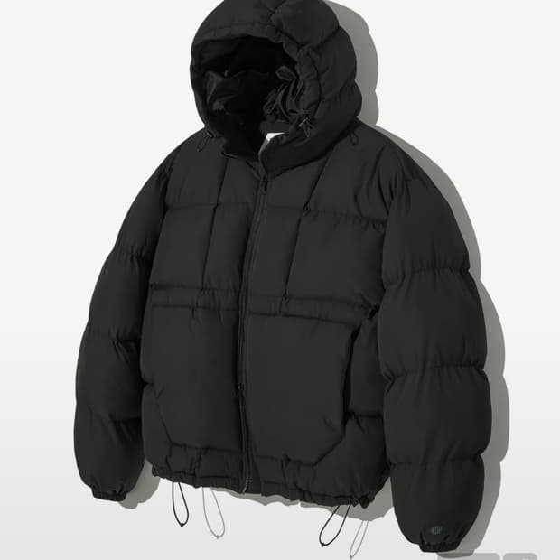 어반디타입 헤비 웰론 배색 후드 숏 패딩 블랙 s