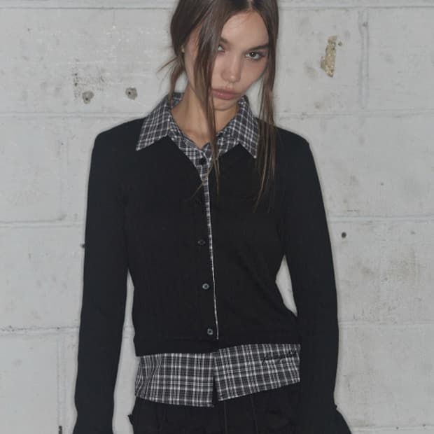 팬시클럽 체크 셔츠 레이어드 가디건