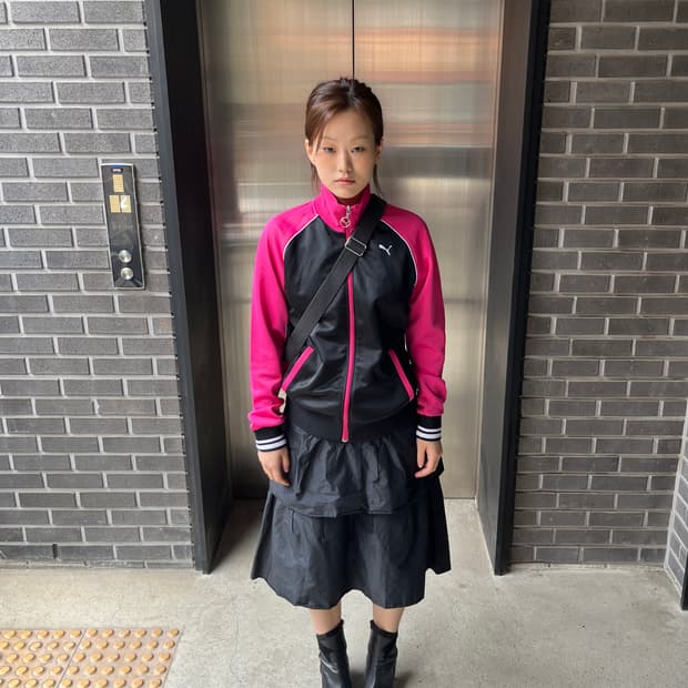 Puma 퓨마 로고 트랙 자켓 블랙 핑크