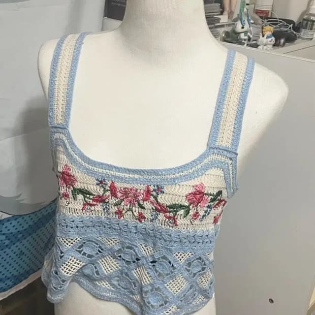 일본 빈티지 모리걸 뜨개 나시 