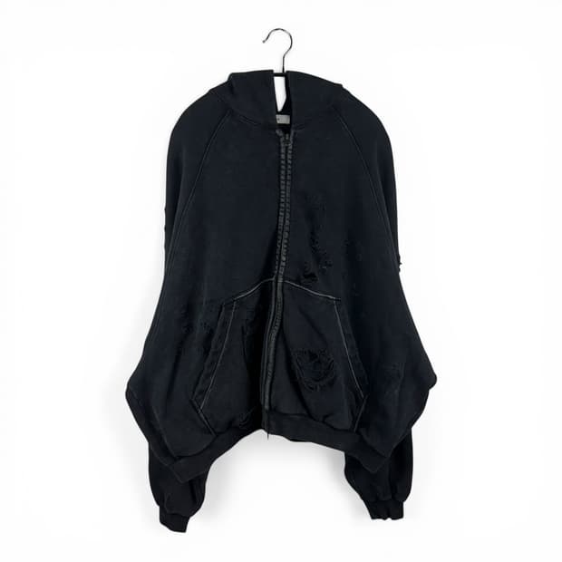 1) 논노드 X 신세계 디스트레스드 집업 후드 워시드 블랙