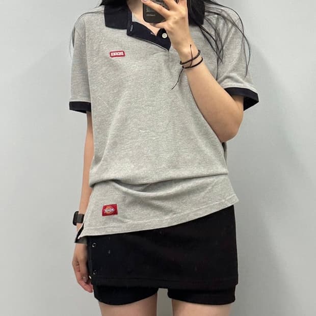 디키즈 그레이 반팔 링거 티셔츠 
