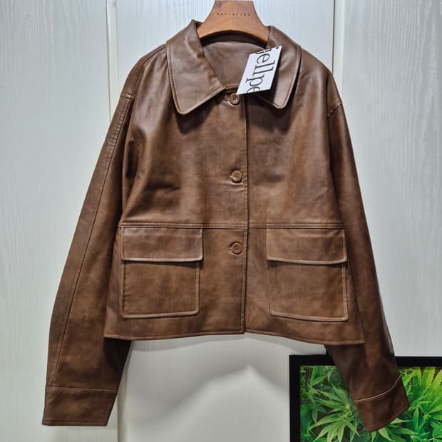 (타임세일)(새상품)Jellpe 브라운 레더 자켓
