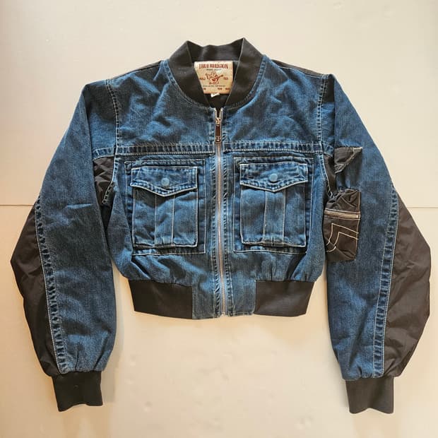 트루 릴리전 ma-1 크롭 데님 자켓