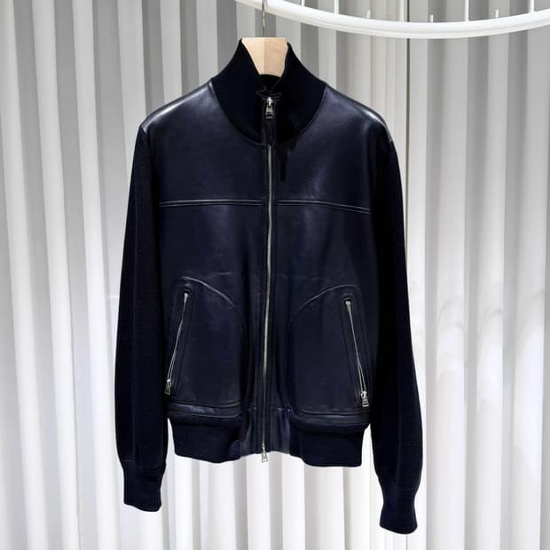 52 / 톰포드 레더 프론트 니트 자켓