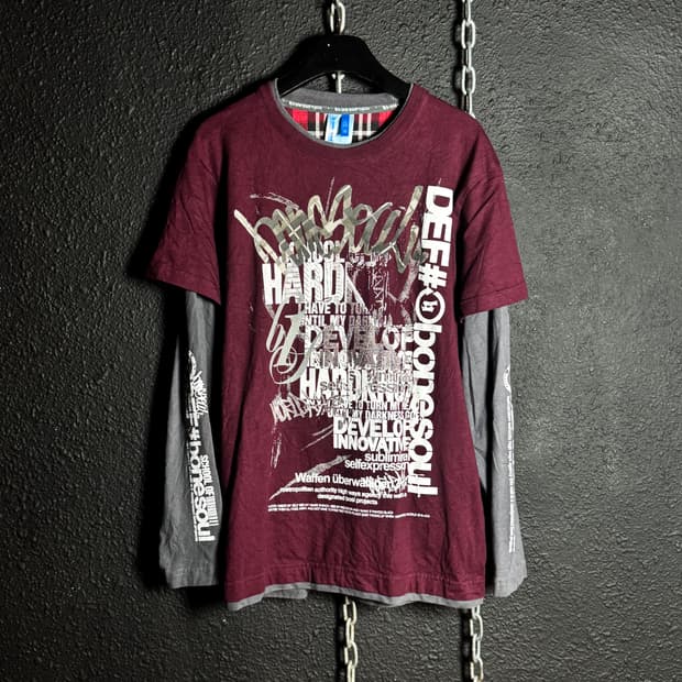Burgundy & gray Layered lLong Sleeves   